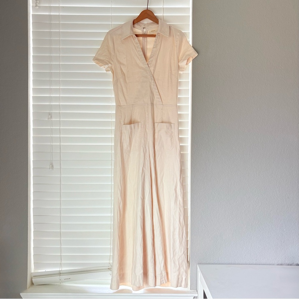 Anthropologie Ivory ShortSleeve Shirt Maxi Jumpsuit Wide-Leg Liene Womens Size 8
